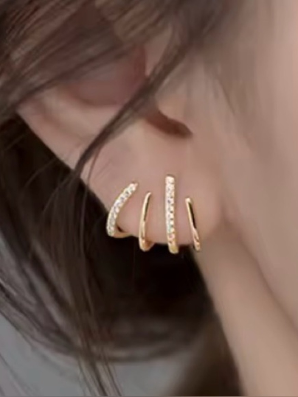 Pave Crystal Stacked Cuff Post Earrings Gold Clear C Z JL22